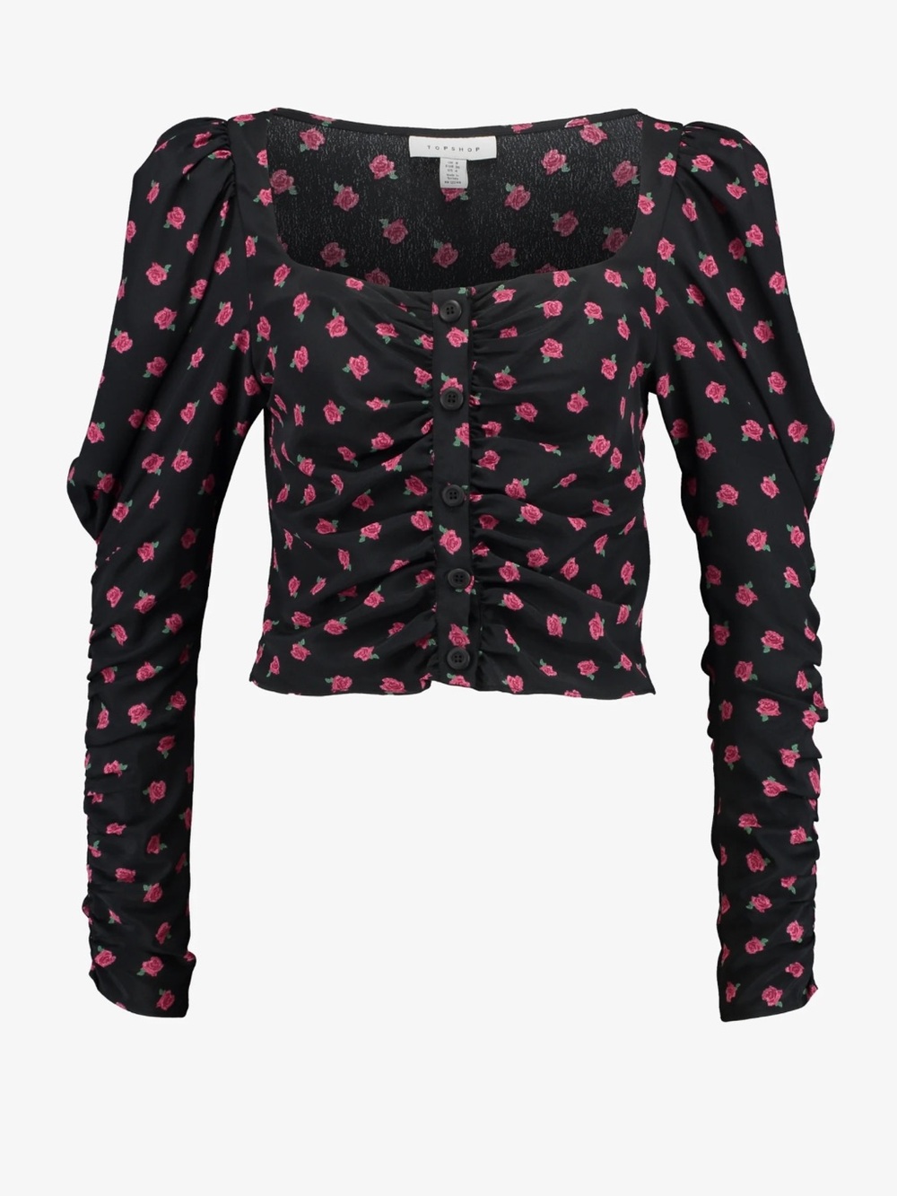 Topshop Floral puff Long Sleeve button down Blouse, Sz M